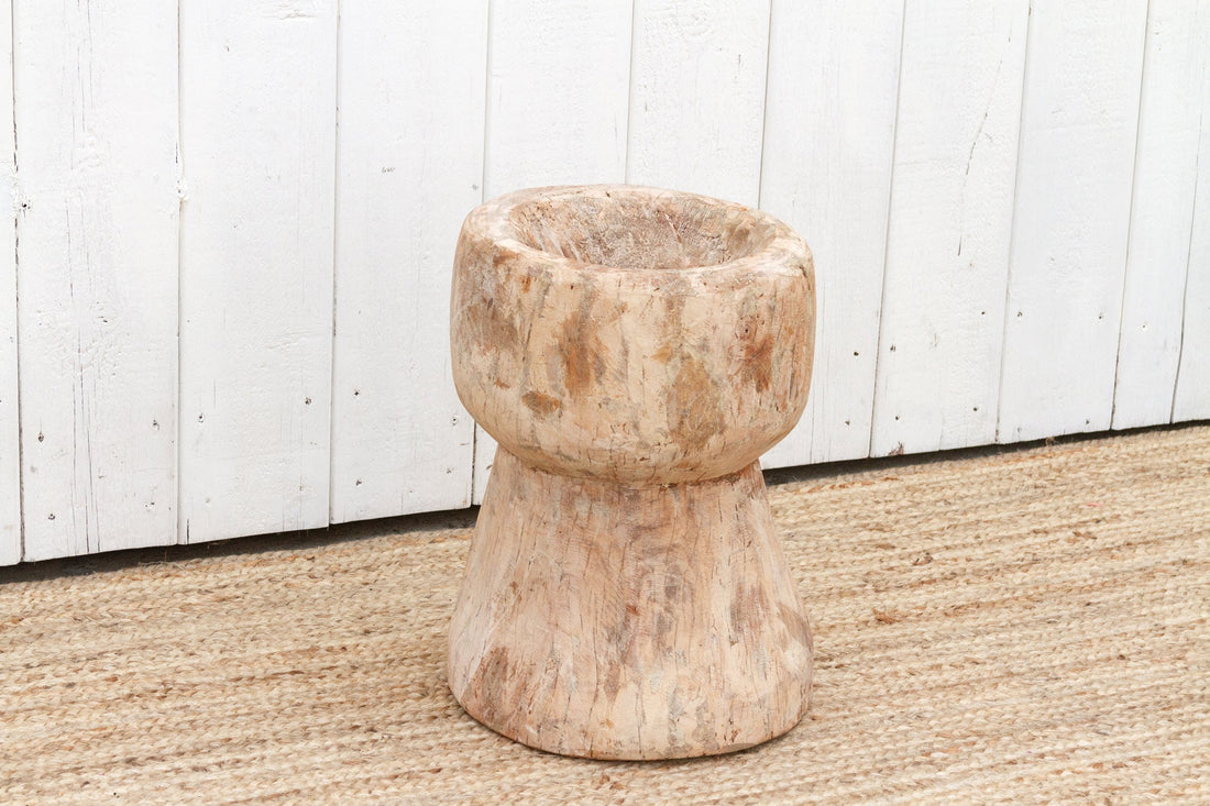 Tall Vintage Teak Ukhali Pot