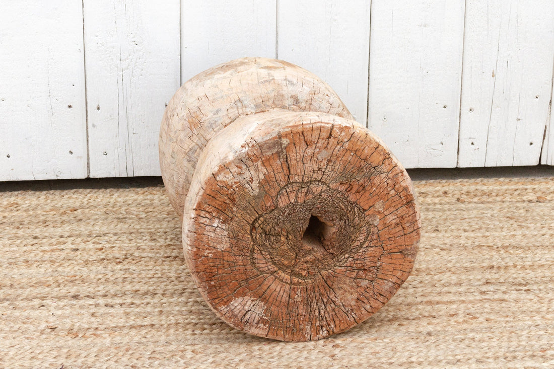 Tall Vintage Teak Ukhali Pot