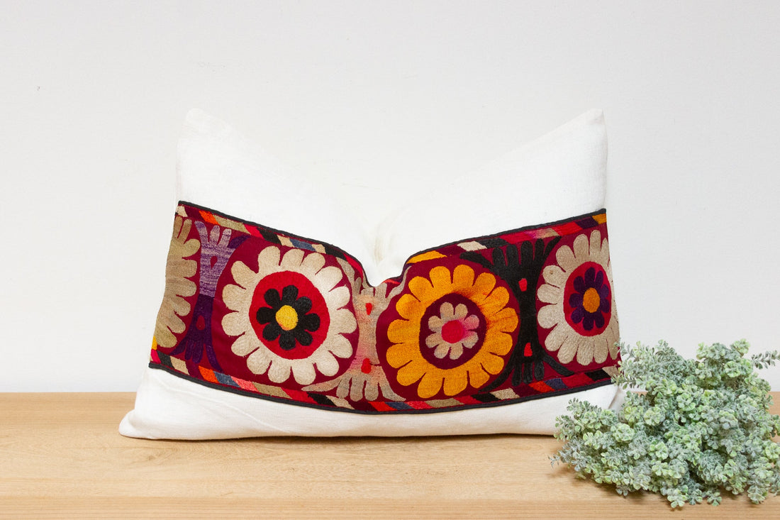 Freesia Antique Uzbek Suzani Linen Pillow
