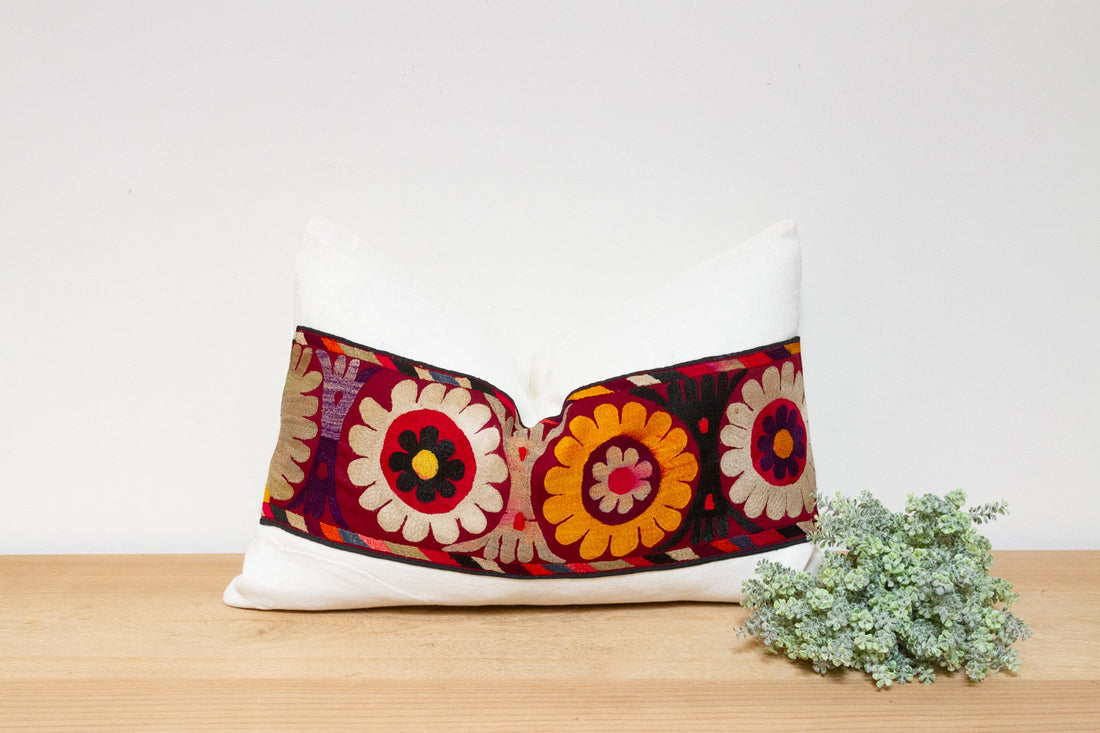 Freesia Antique Uzbek Suzani Linen Pillow