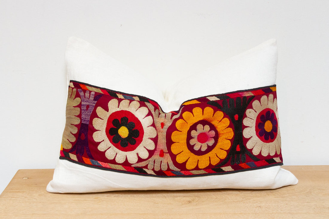 Freesia Antique Uzbek Suzani Linen Pillow