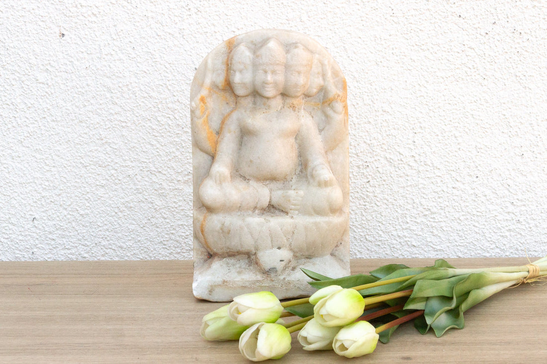 Antique White Marble Indian Deity Sculpture