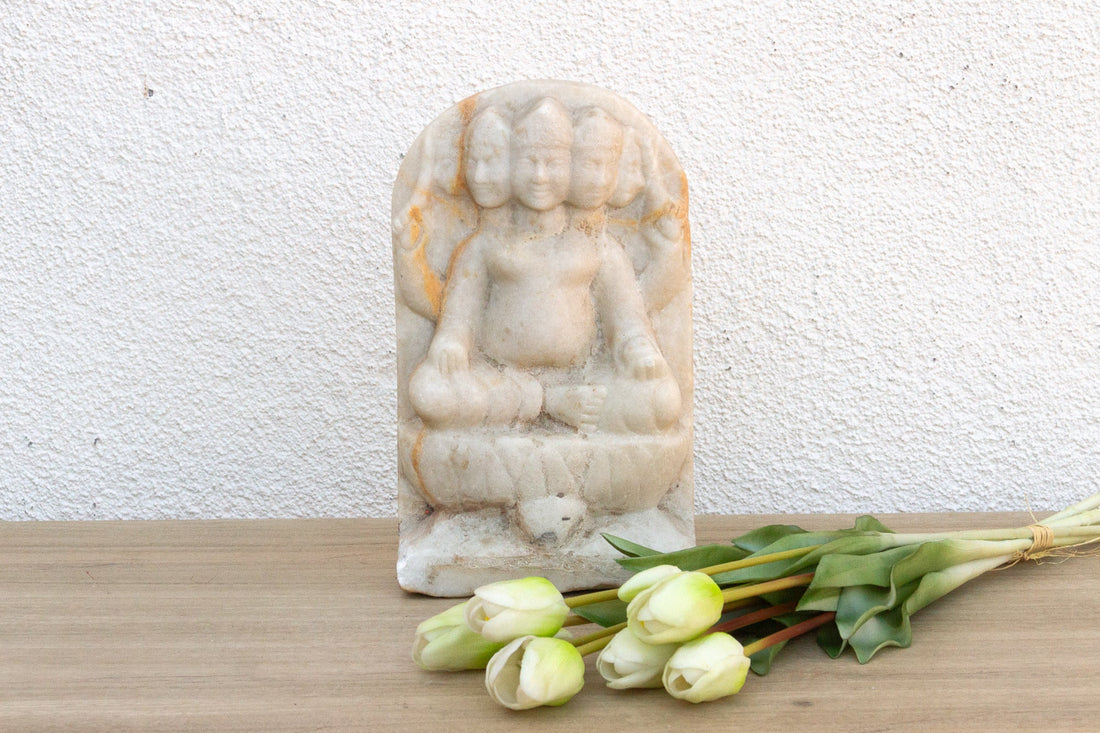 Antique White Marble Indian Deity Sculpture