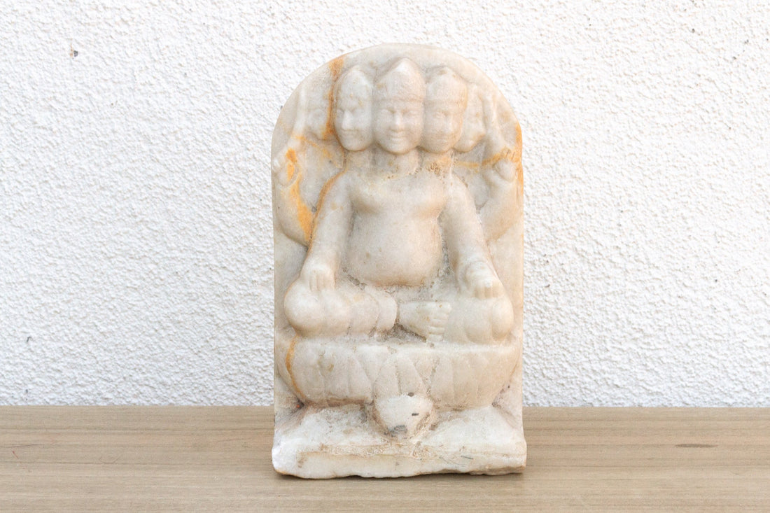 Antique White Marble Indian Deity Sculpture