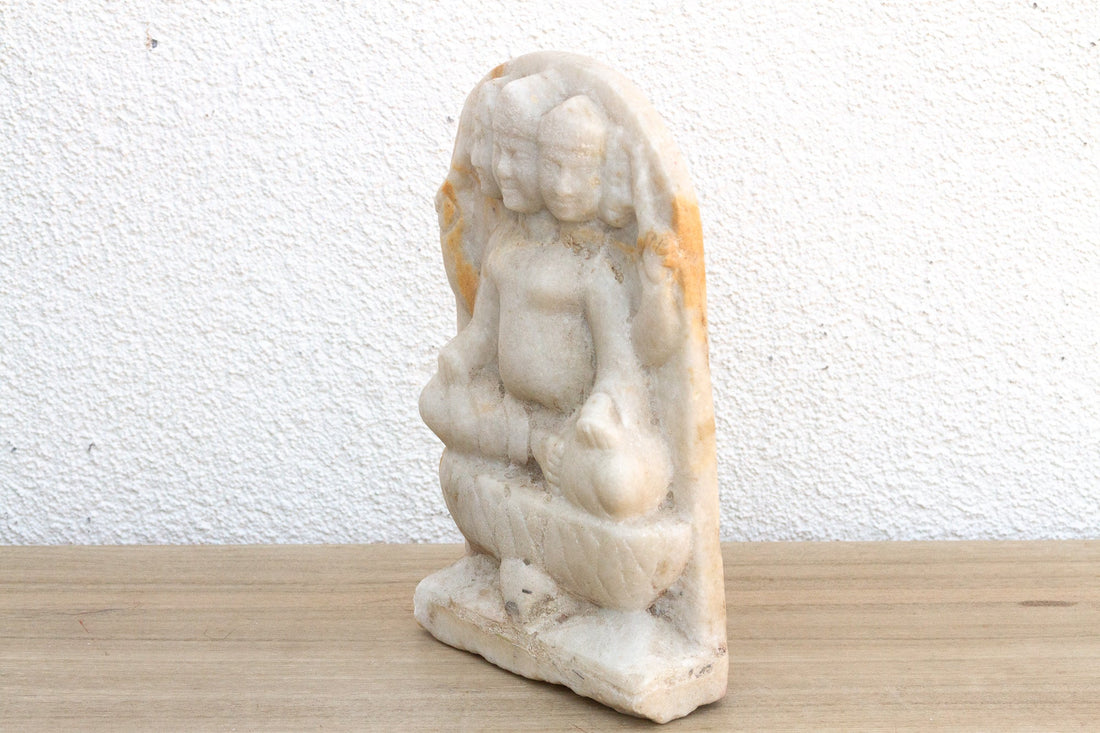Antique White Marble Indian Deity Sculpture