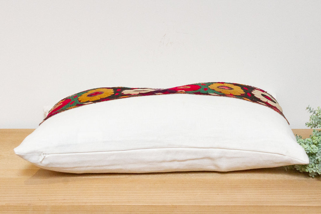 Aya Antique Uzbek Suzani Linen Pillow