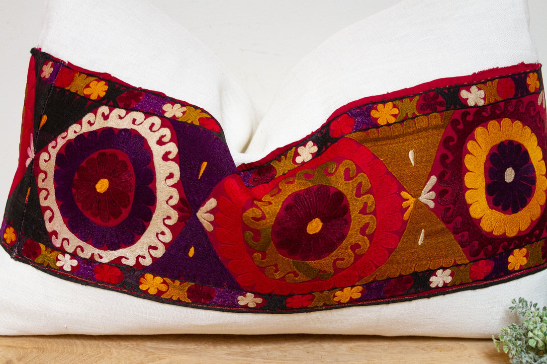 Jana Antique Uzbek Suzani Linen Pillow