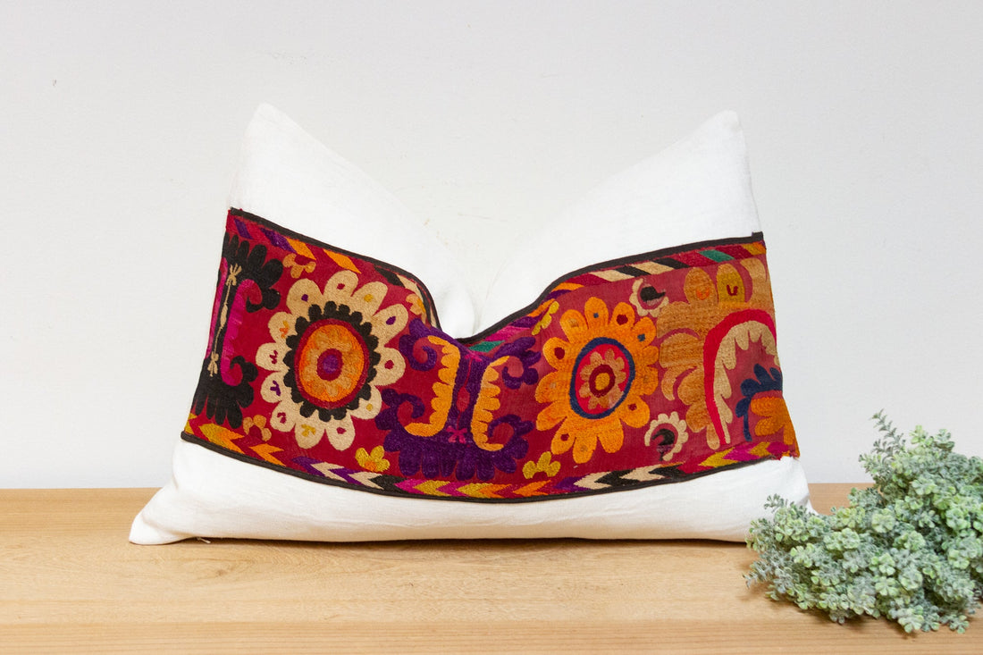 Jouri Antique Uzbek Suzani Linen Pillow
