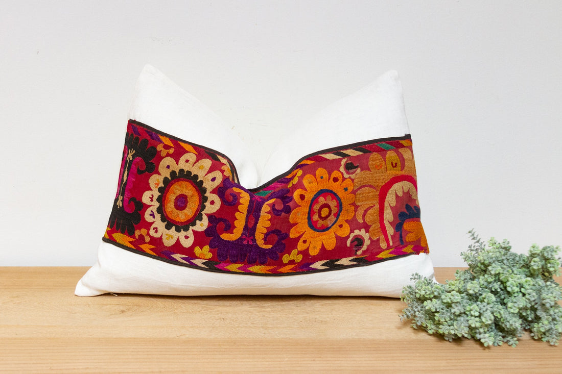 Jouri Antique Uzbek Suzani Linen Pillow