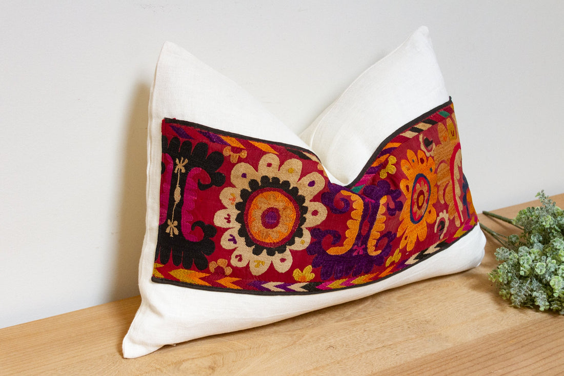 Jouri Antique Uzbek Suzani Linen Pillow