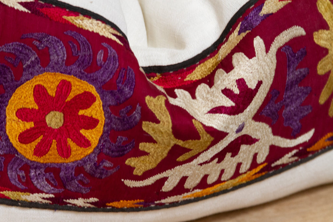 Bisan Antique Uzbek Suzani Linen Pillow