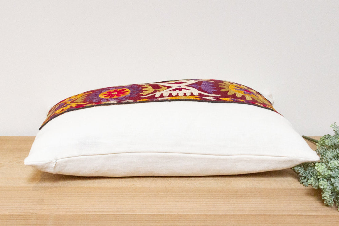 Bisan Antique Uzbek Suzani Linen Pillow