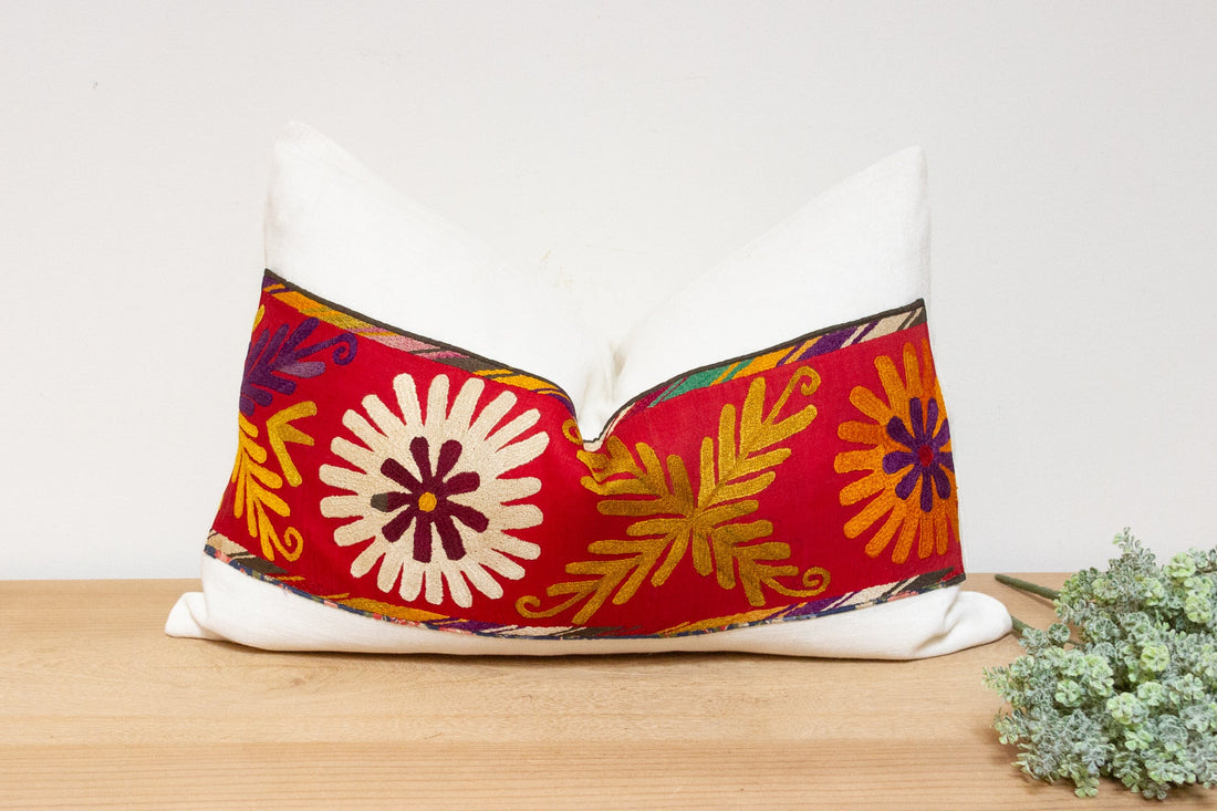 Antique Uzbek Suzani Linen Pillow