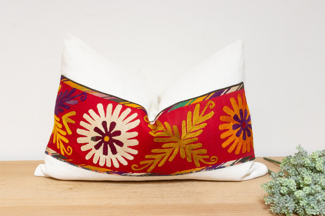 Antique Uzbek Suzani Linen Pillow