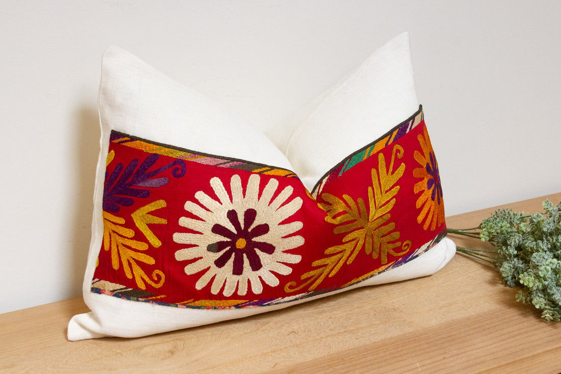 Antique Uzbek Suzani Linen Pillow