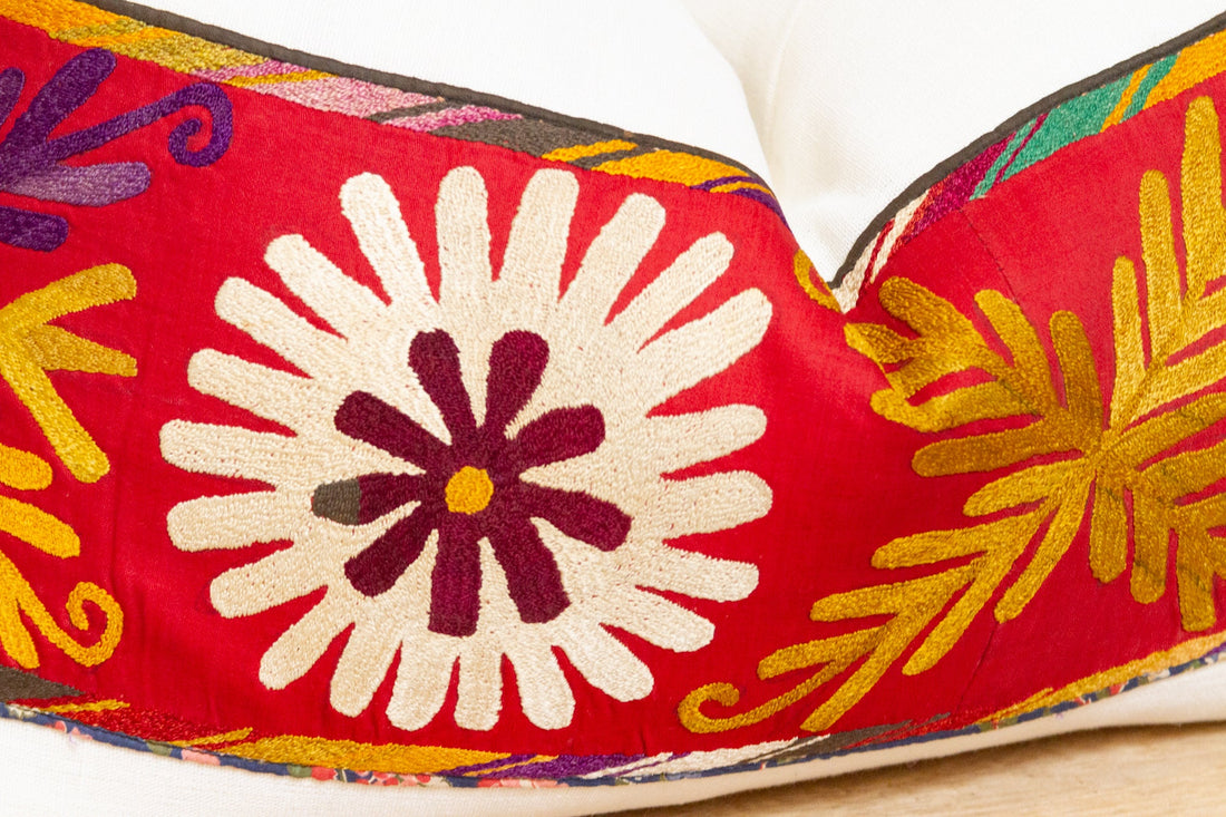 Antique Uzbek Suzani Linen Pillow