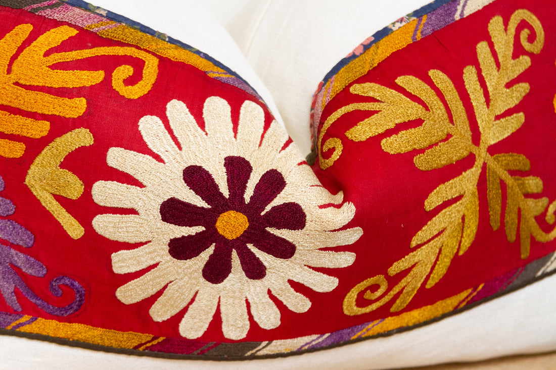 Hinna Antique Uzbek Suzani Linen Pillow