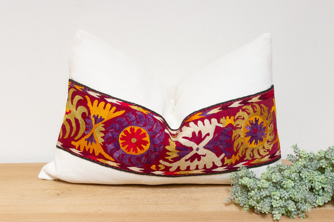 Saida Antique Uzbek Suzani Linen Pillow