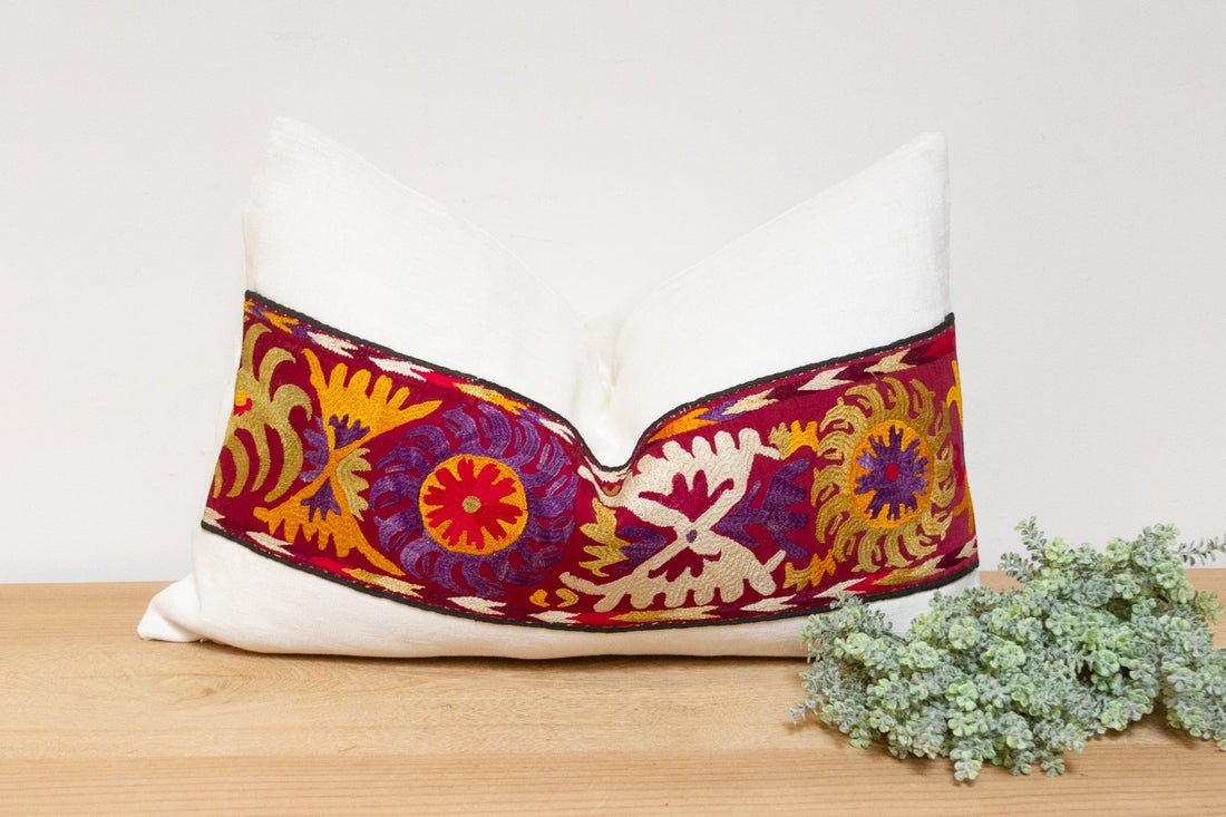 Saida Antique Uzbek Suzani Linen Pillow