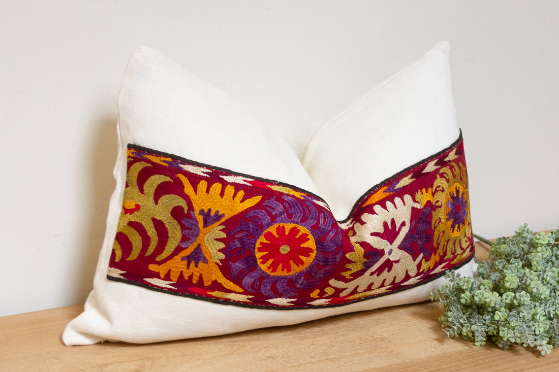 Saida Antique Uzbek Suzani Linen Pillow