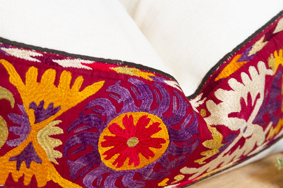 Saida Antique Uzbek Suzani Linen Pillow