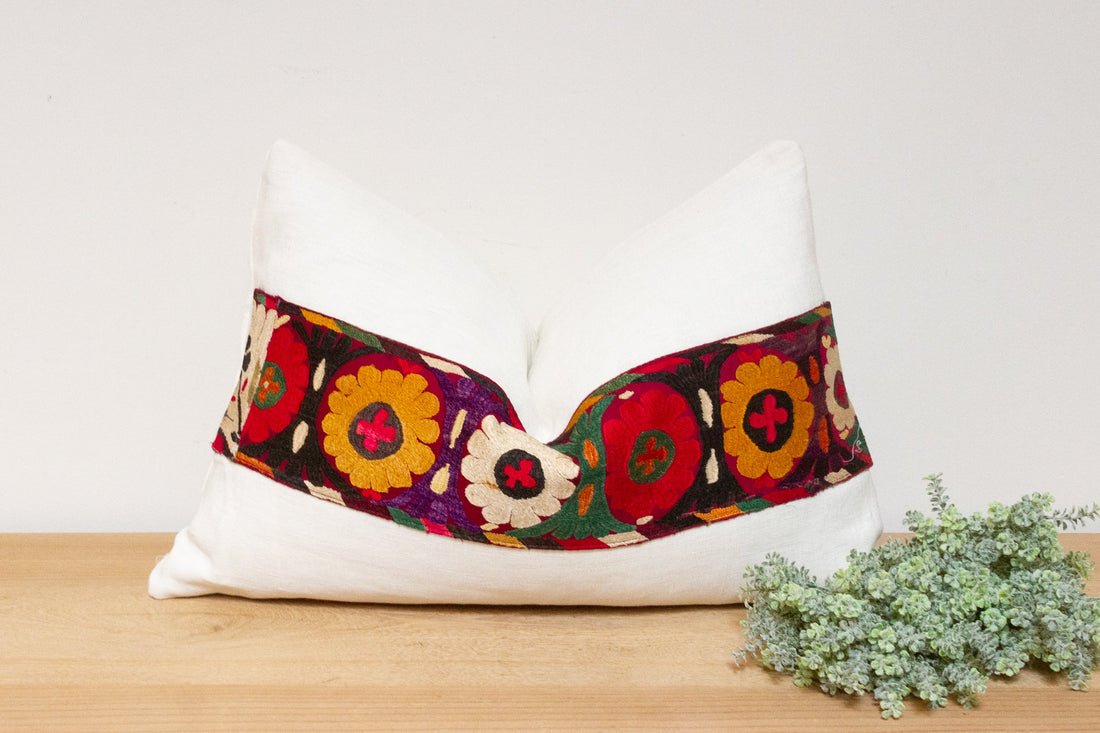 Lina Antique Uzbek Suzani Linen Pillow