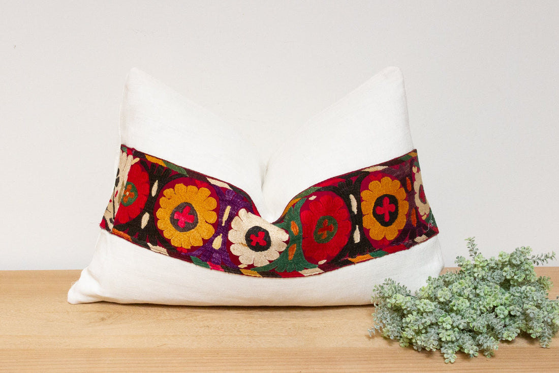 Lina Antique Uzbek Suzani Linen Pillow