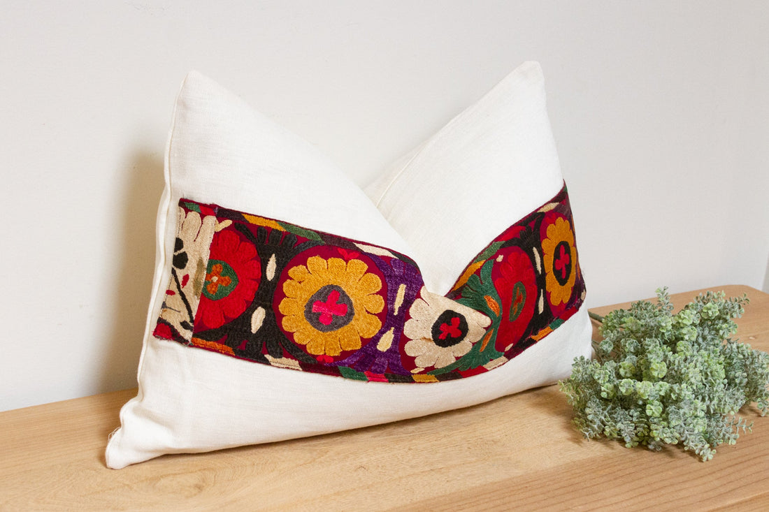 Lina Antique Uzbek Suzani Linen Pillow