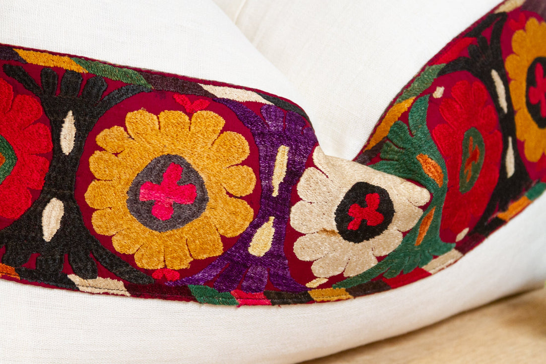 Lina Antique Uzbek Suzani Linen Pillow
