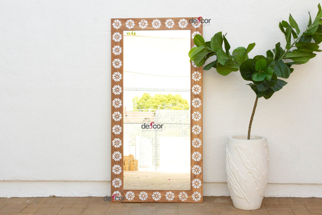 Teak Floral Inlay Blossom Mirror