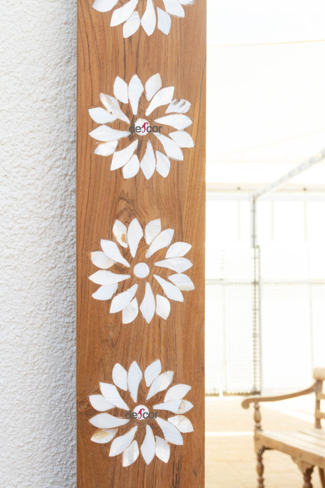 Teak Floral Inlay Blossom Mirror