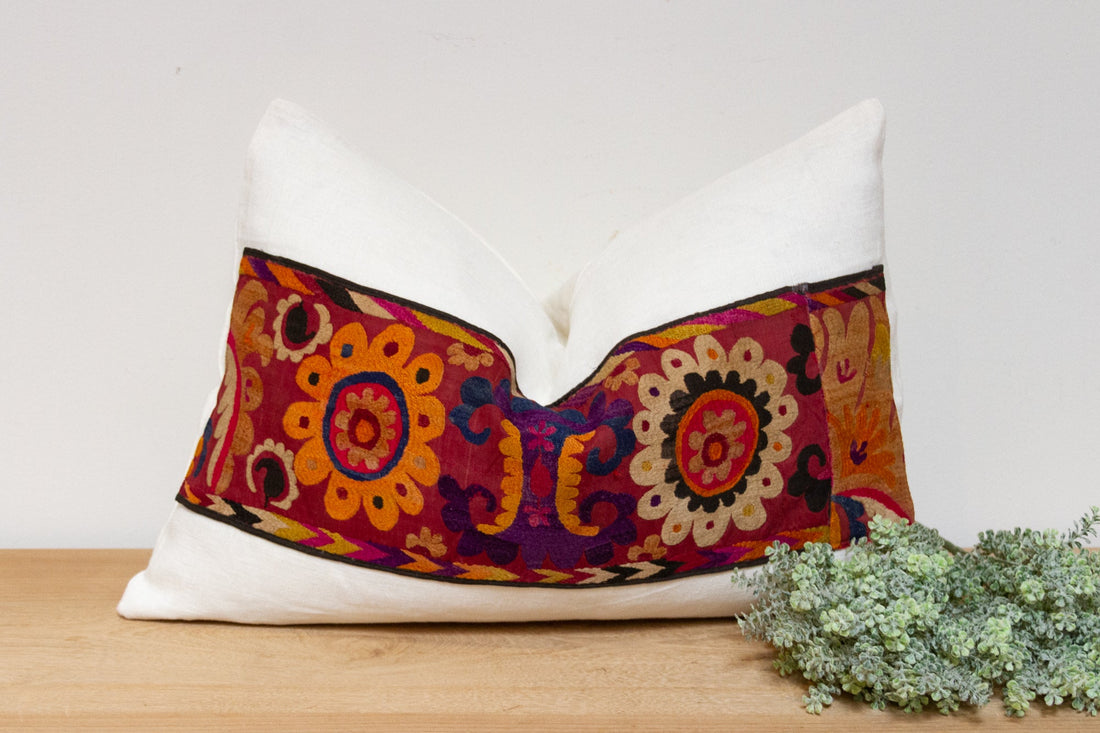 Aisha Antique Uzbek Suzani Linen Pillow
