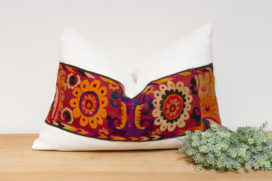 Aisha Antique Uzbek Suzani Linen Pillow