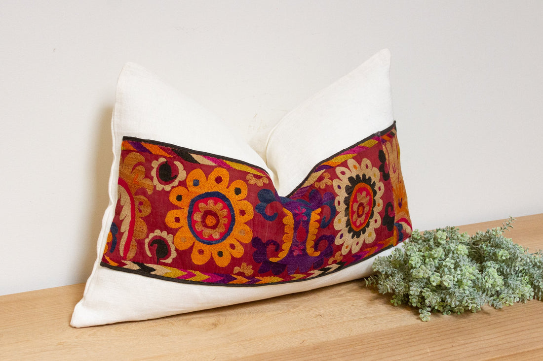 Aisha Antique Uzbek Suzani Linen Pillow