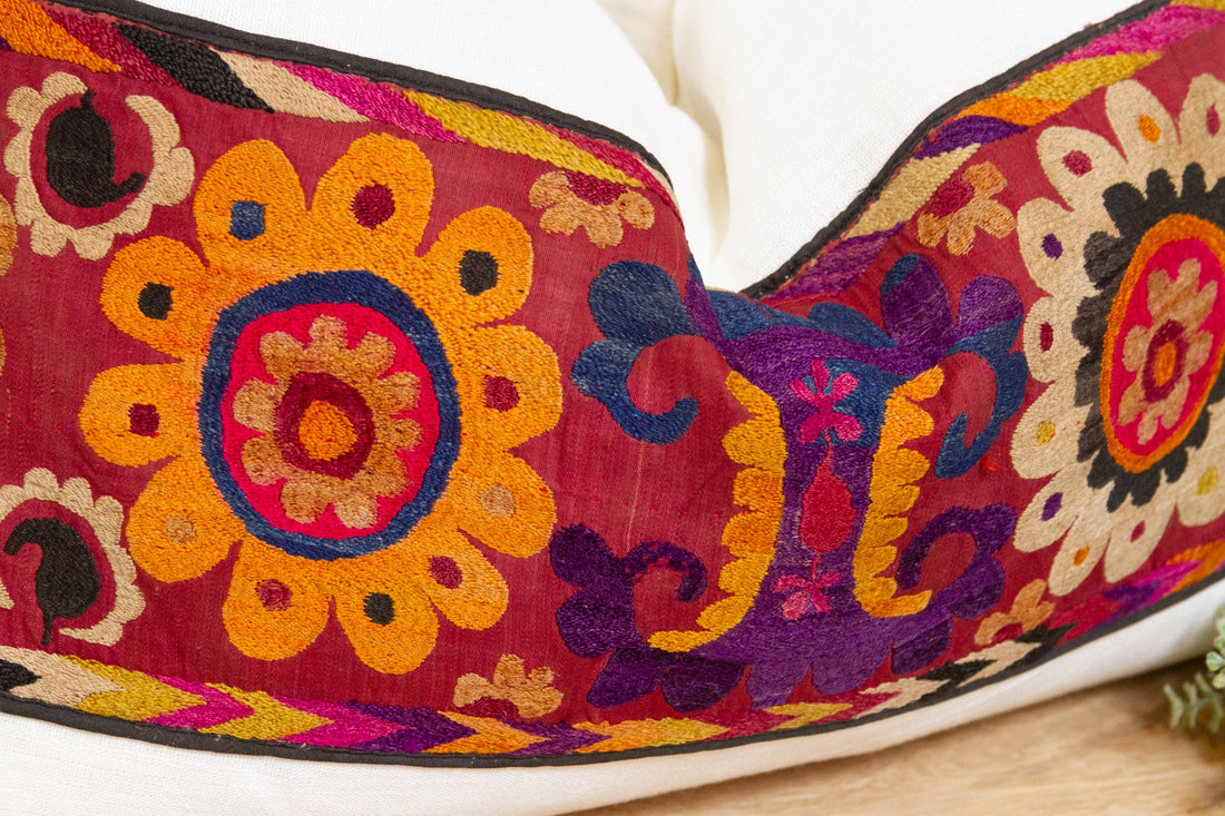 Aisha Antique Uzbek Suzani Linen Pillow