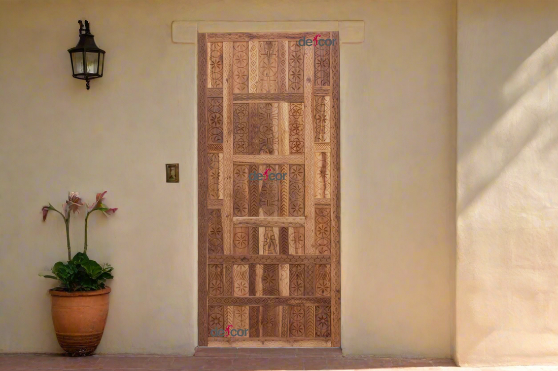 Reclaimed Teak Carved Spanish Paneled Door