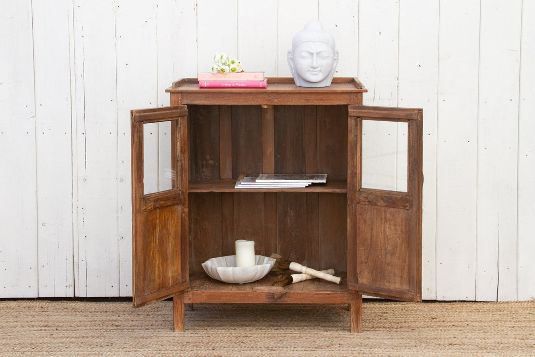 Vintage Teak Glass Kitchen Cabinet