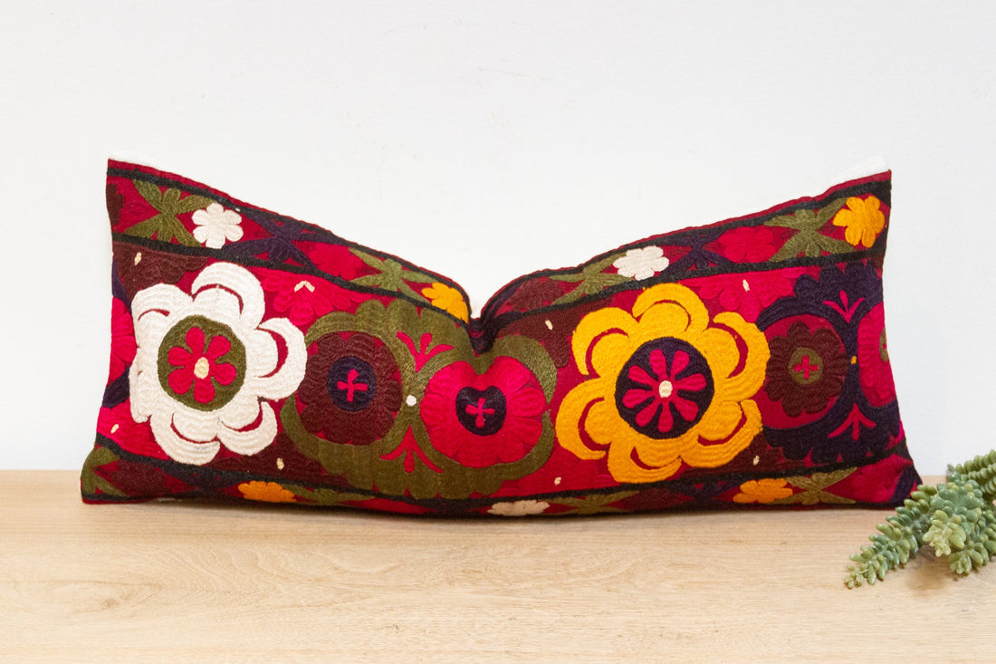 Poya Antique Uzbek Suzani Linen Pillow