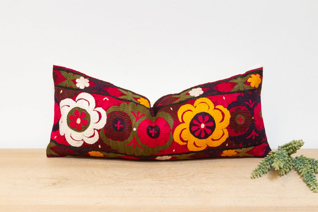 Poya Antique Uzbek Suzani Linen Pillow