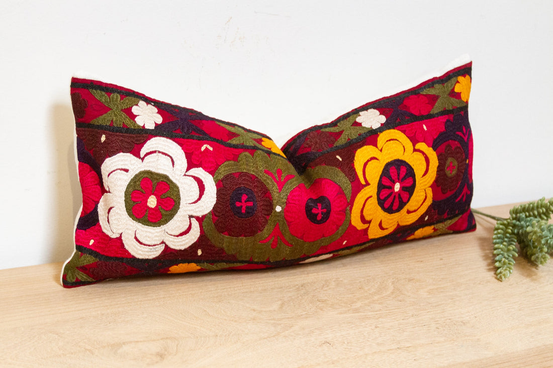 Poya Antique Uzbek Suzani Linen Pillow