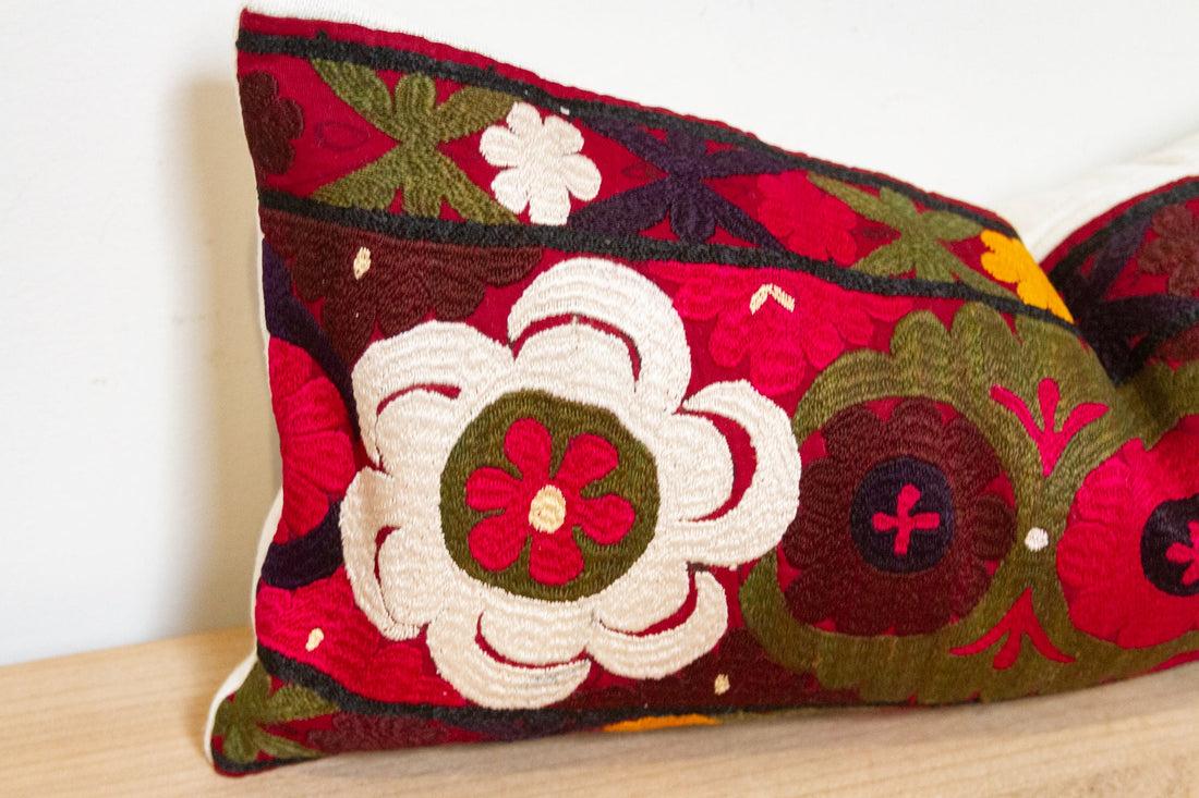 Poya Antique Uzbek Suzani Linen Pillow