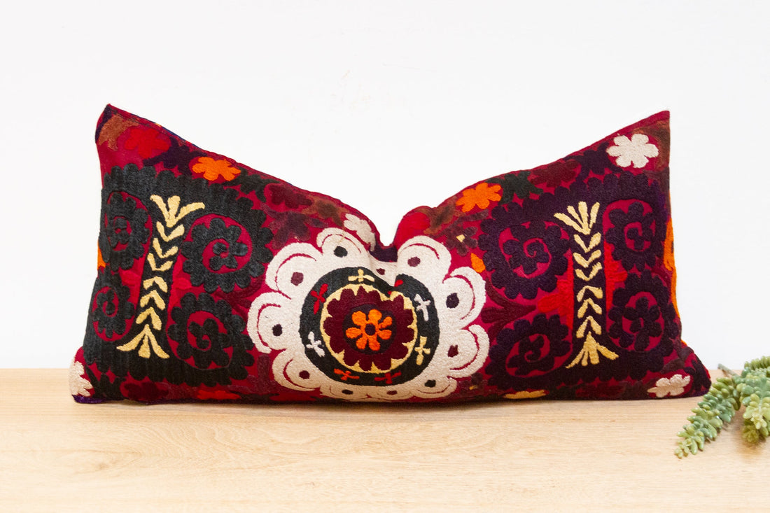Veeda Antique Uzbek Suzani Linen Pillow