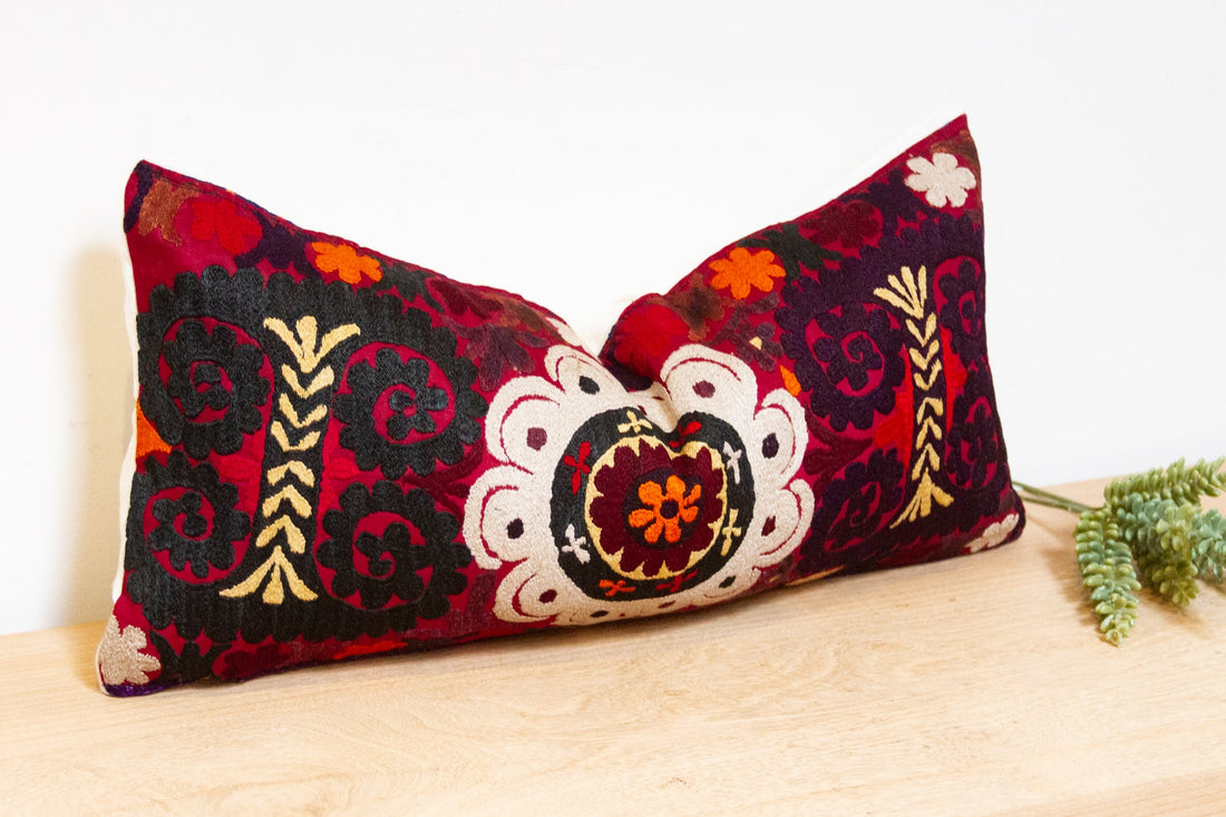 Veeda Antique Uzbek Suzani Linen Pillow