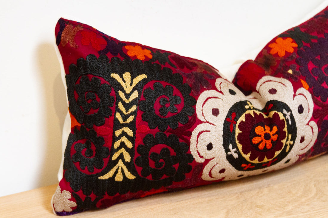 Veeda Antique Uzbek Suzani Linen Pillow