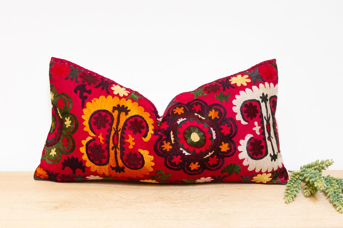 Ragi Antique Uzbek Suzani Linen Pillow