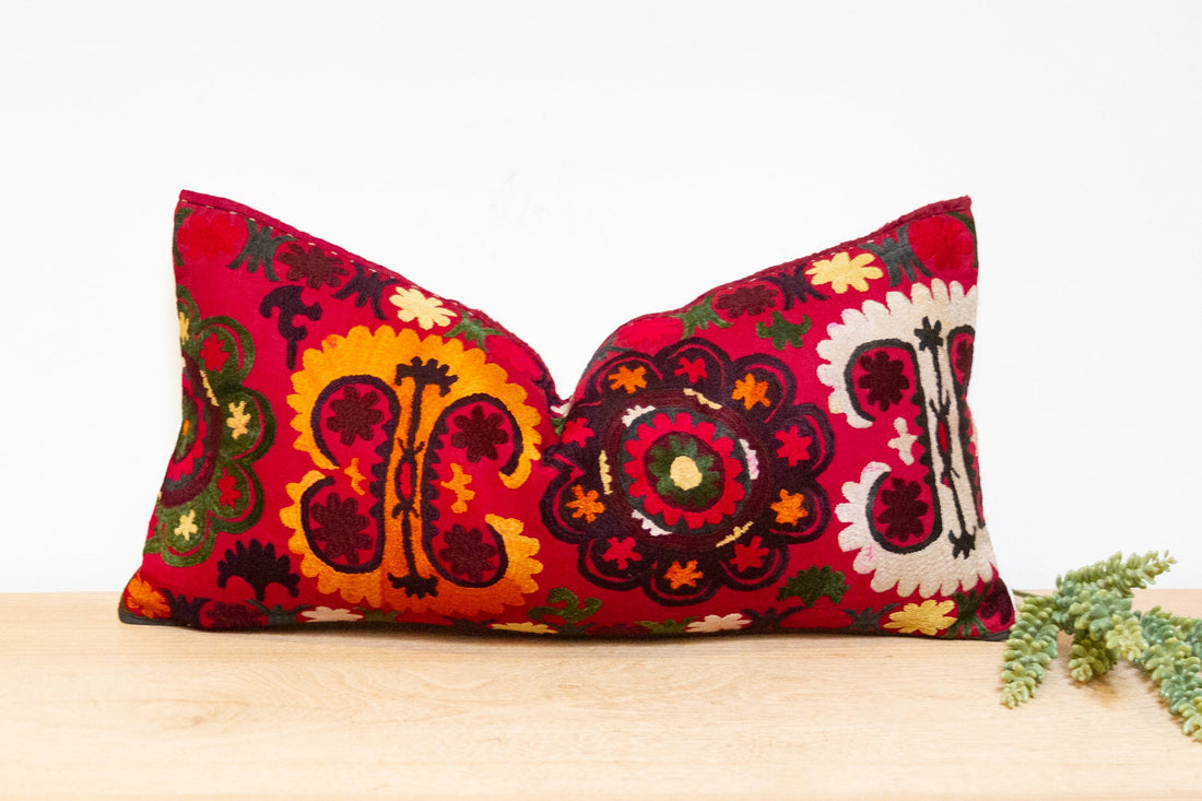 Ragi Antique Uzbek Suzani Linen Pillow
