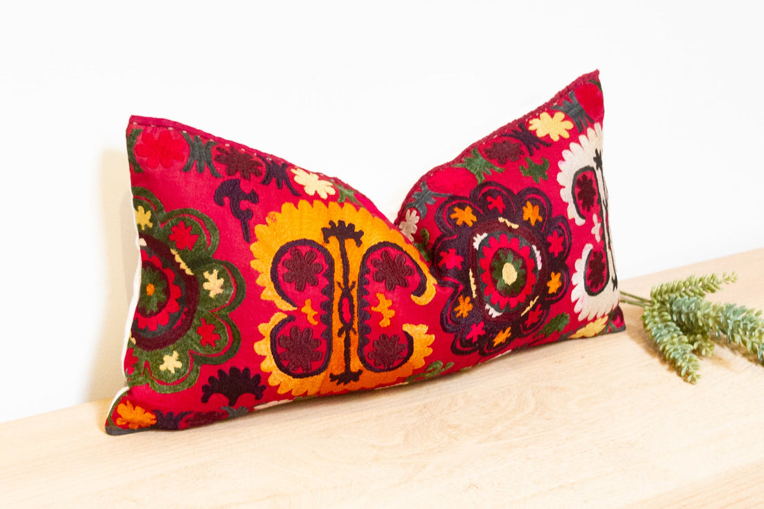Ragi Antique Uzbek Suzani Linen Pillow