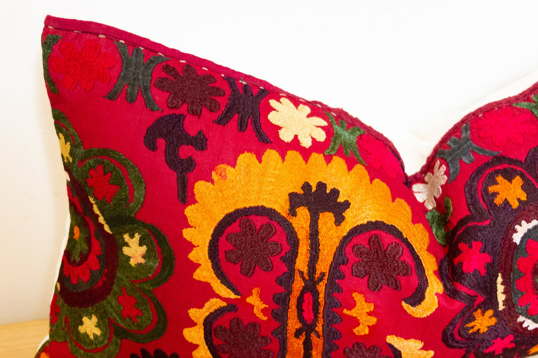 Ragi Antique Uzbek Suzani Linen Pillow