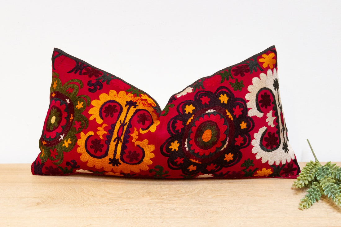 Zuha Antique Uzbek Suzani Linen Pillow