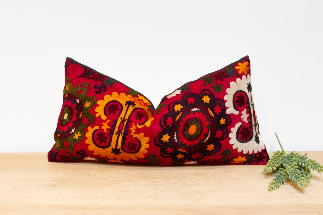 Zuha Antique Uzbek Suzani Linen Pillow